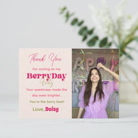 BerryDay Party - Verjaardag Flat Dank u kaart (Staand voorkant)