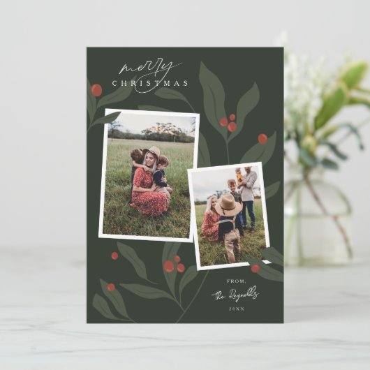 Berryful Botanische Multi Foto Kerstmis Kaart (Staand voorkant)