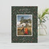 Berryful Botanische Patroon Kerstmis Fotokaart Feestdagenkaart (Staand voorkant)
