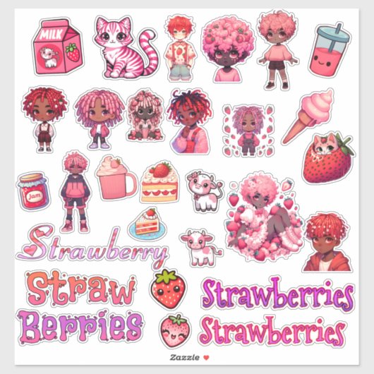 Berrylicious Delights: 30-delige aardbei thema Sticker (Vel)