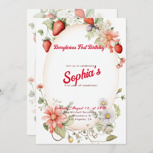 Berrylicious eerste verjaardag! 1e Jubileum Partij Kaart (Voorkant / Achterkant)