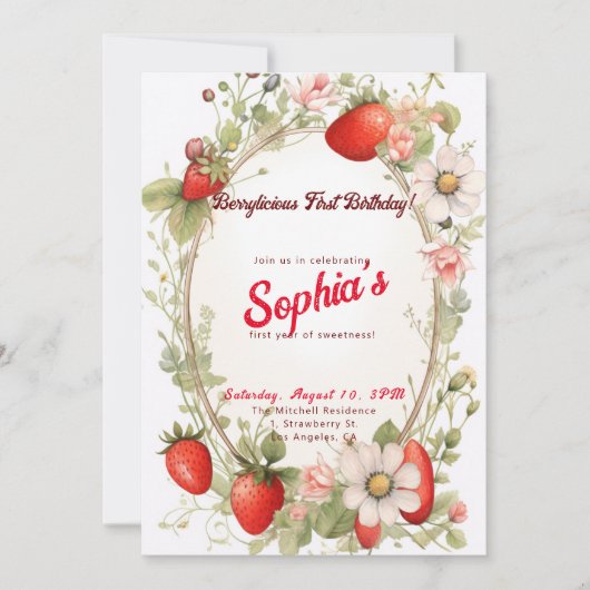 Berrylicious eerste verjaardag! 1e Jubileum Partij Kaart (Voorkant)