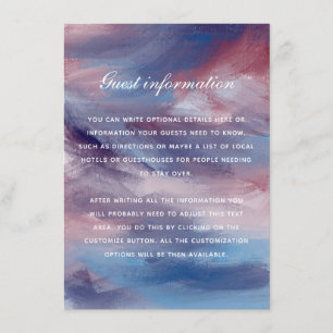 Berrypink Paarse Blue Artistic Wedding Insert Kaar Informatiekaartje