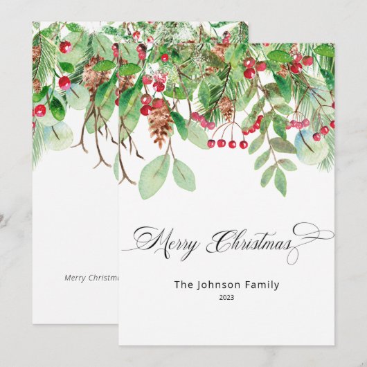 Berry's en Greenery kerstfeestdagen Kaart (Voorkant / Achterkant)