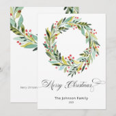 Berry's en Greenery Wreath kerstfeestay Kaart (Voorkant / Achterkant)