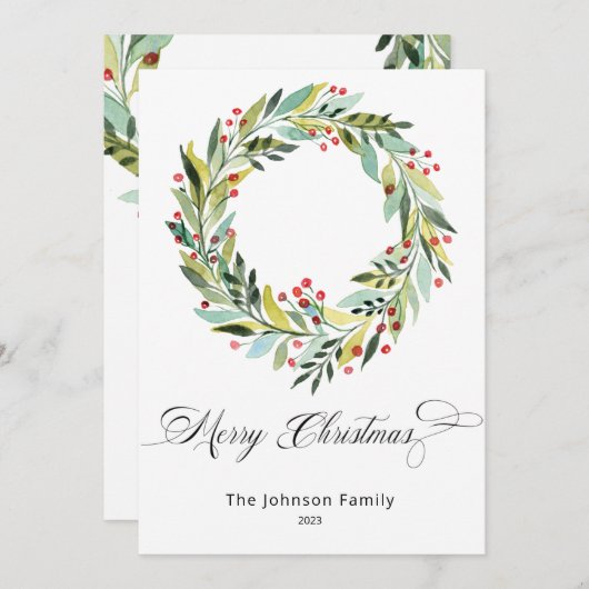 Berry's en Greenery Wreath kerstfeestay Kaart (Voorkant / Achterkant)