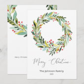 Berry's en Greenery Wreath kerstfeestay Kaart (Voorkant / Achterkant)