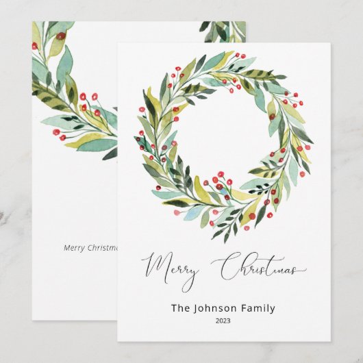 Berry's en Greenery Wreath kerstfeestay Kaart (Voorkant / Achterkant)
