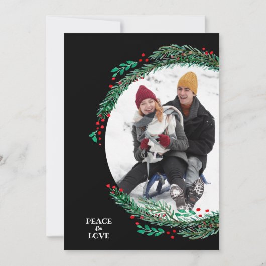 Berry's en Pine Wreate kerstfoto Feestdagenkaart (Voorkant)