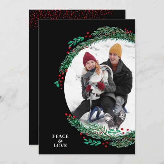 Berry's en Pine Wreate kerstfoto Feestdagenkaart (Voorkant / Achterkant)