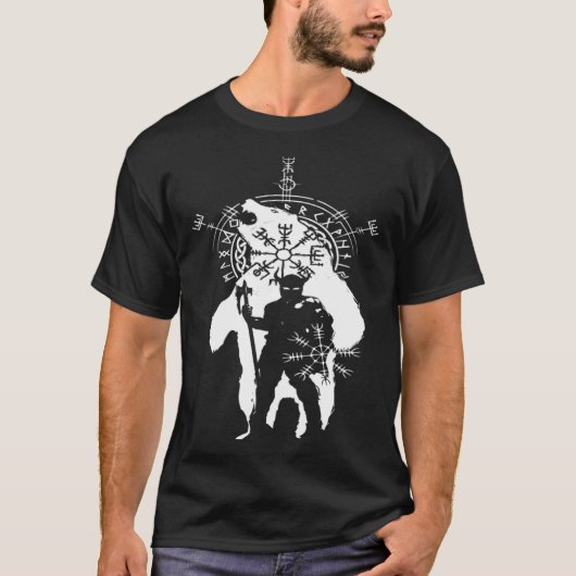 Berserk Bear Warrior Odin Runes Norse Compass Viki T-shirt (Voorkant)