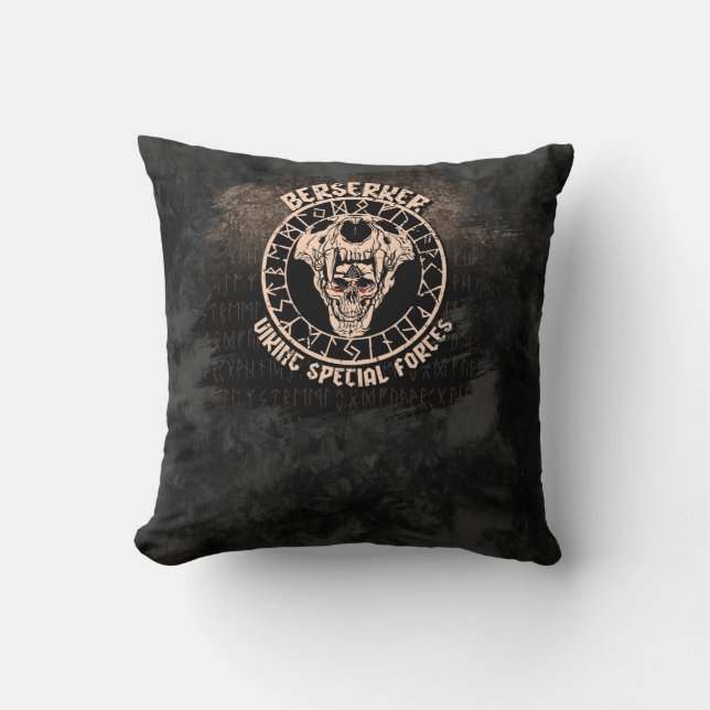 Berserker Viking Special Forces Noorse Schedel Run Kussen (Voorkant)