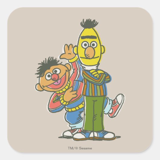 Bert en Ernie Classic Style Vierkante Sticker (Voorkant)