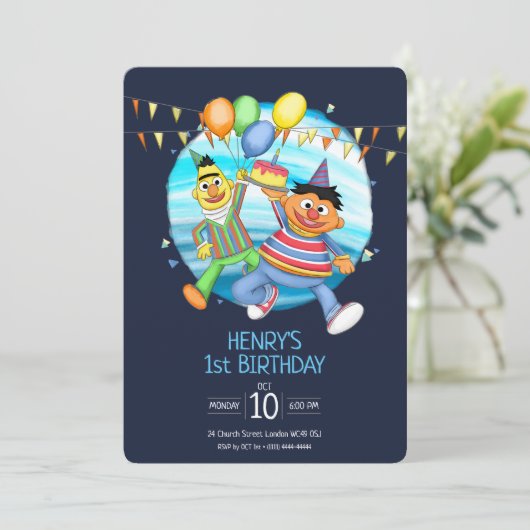 Bert en Ernie Verjaardagsballonnen Kaart (Staand voorkant)