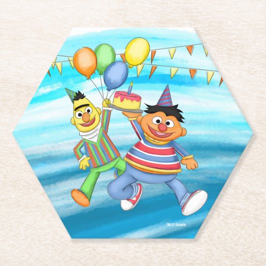 Bert en Ernie Verjaardagsballonnen Kartonnen Onderzetters (Voorkant)