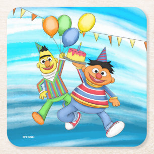 Bert en Ernie Verjaardagsballonnen Kartonnen Onderzetters