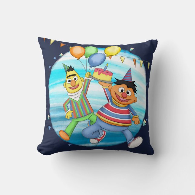 Bert en Ernie Verjaardagsballonnen Kussen (Voorkant)