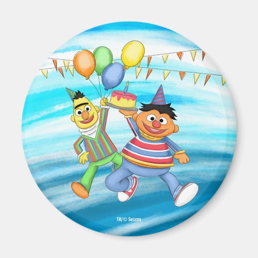 Bert en Ernie Verjaardagsballonnen Magneet (Voorkant)