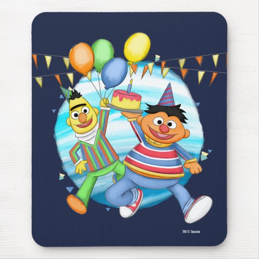 Bert en Ernie Verjaardagsballonnen Muismat (Voorkant)
