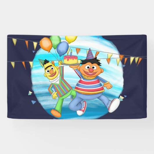 Bert en Ernie Verjaardagsballonnen Spandoek (Horizontaal)