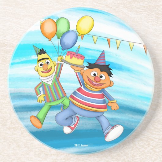 Bert en Ernie Verjaardagsballonnen Zandsteen Onderzetter (Voorkant)
