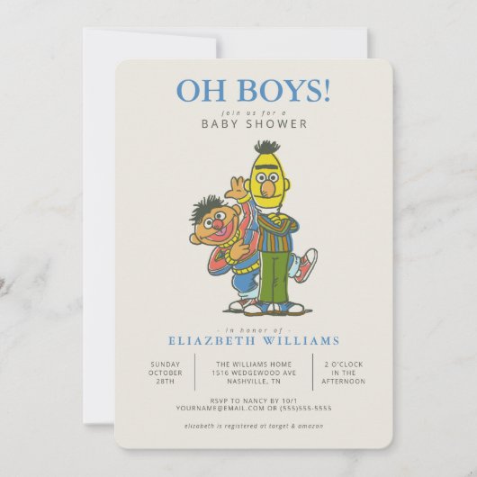 Bert & Ernie Twin Boys Baby shower Uitnodiging (Voorkant)