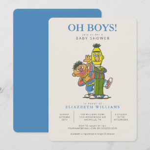 Bert & Ernie Twin Boys Baby shower Uitnodiging