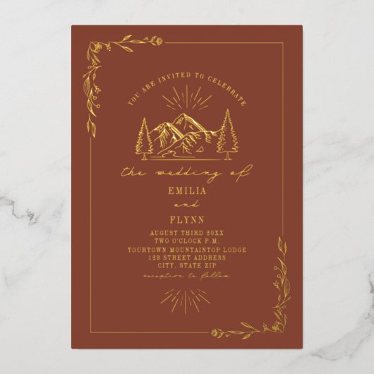 Bertains Terracotta Wedding Folie Uitnodiging (Voorkant)