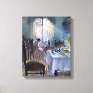 Bertha Wegmann - vrouw die in het binnenland naait Canvas Afdruk