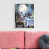 Bertha Wegmann - vrouw die in het binnenland naait Canvas Afdruk (Insitu (Woonkamer))