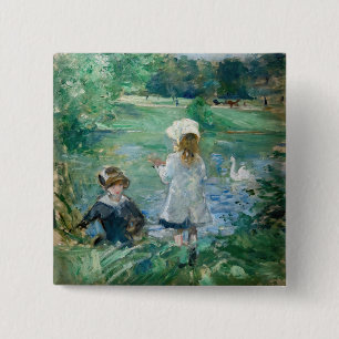 Berthe Morisot - Aan de rand van het meer / Au bor Vierkante Button 5,1 Cm