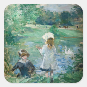 Berthe Morisot - Aan de rand van het meer / Au bor Vierkante Sticker