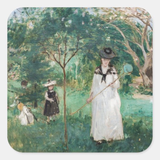 Berthe Morisot - De Butterfly Hunt Vierkante Sticker (Voorkant)