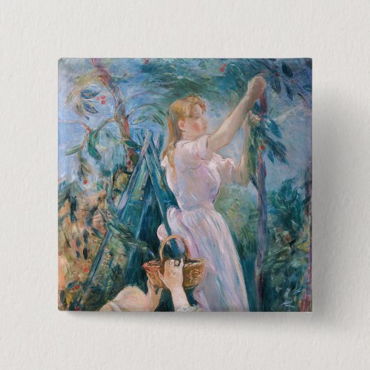 Berthe Morisot - De Cherry Picker Vierkante Button 5,1 Cm (Voorkant)