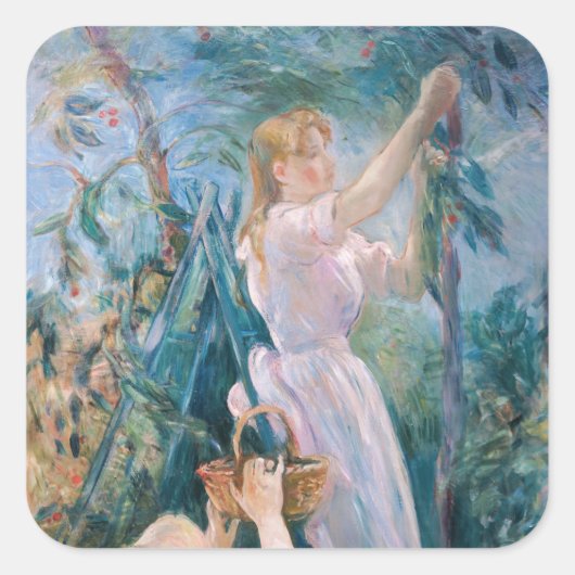 Berthe Morisot - De Cherry Picker Vierkante Sticker (Voorkant)