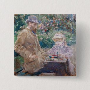 Berthe Morisot - Eugene Manet met zijn dochter Vierkante Button 5,1 Cm