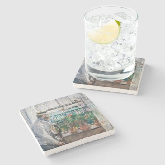 Berthe Morisot - Eugene Manet op het eiland Wight Stenen Onderzetter (Zijkant)