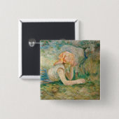Berthe Morisot - Herderin Rustend Vierkante Button 5,1 Cm (Voorkant /achterkant)