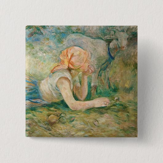 Berthe Morisot - Herderin Rustend Vierkante Button 5,1 Cm (Voorkant)