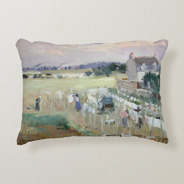Berthe Morisot - Het wasgoed uitkleden naar drogen Accent Kussen (Voorkant)