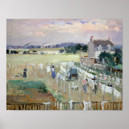 Berthe Morisot - Het wasgoed uitkleden naar drogen Poster (Voorkant)