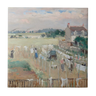 Berthe Morisot - Het wasgoed uitkleden naar drogen Tegeltje