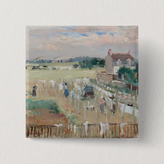 Berthe Morisot - Het wasgoed uitkleden naar drogen Vierkante Button 5,1 Cm (Voorkant)