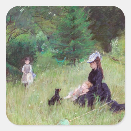 Berthe Morisot - in een Park Vierkante Sticker (Voorkant)