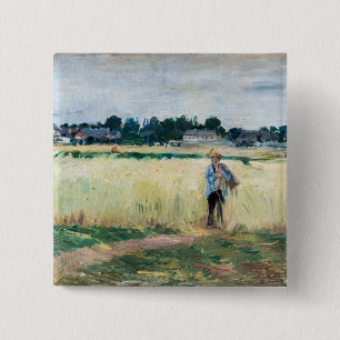 Berthe Morisot - In het korenveld bij Gennevillier Vierkante Button 5,1 Cm