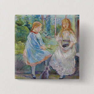 Berthe Morisot - Jonge meisjes aan het raam Vierkante Button 5,1 Cm