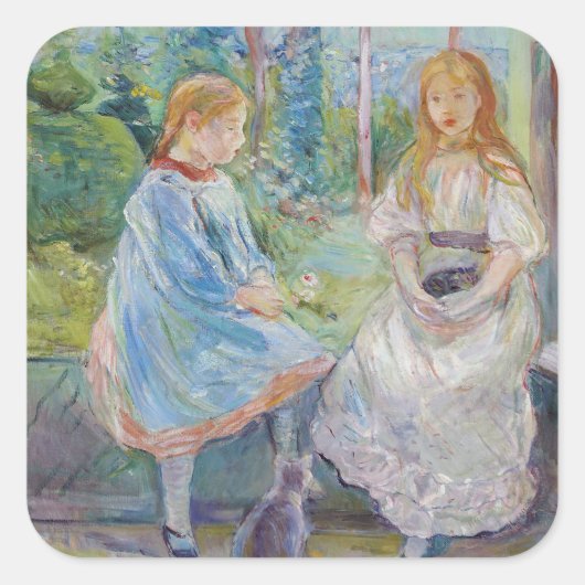Berthe Morisot - Jonge meisjes aan het raam Vierkante Sticker (Voorkant)