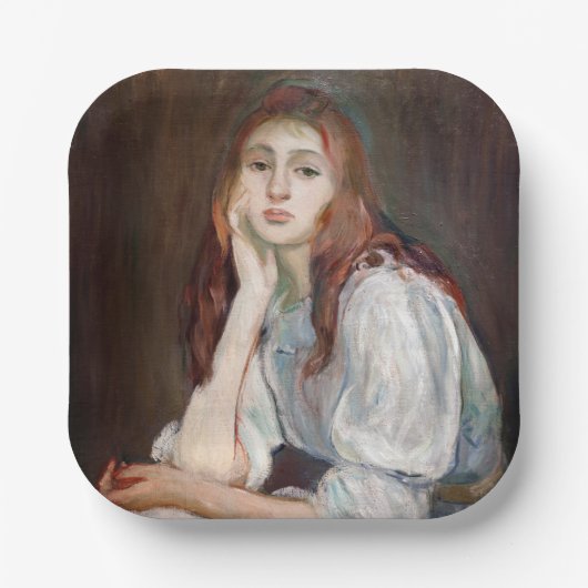 Berthe Morisot - Julie Daydreaming Papieren Bordje (Voorkant)