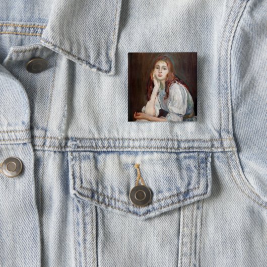 Berthe Morisot - Julie Daydreaming Vierkante Button 5,1 Cm (In situ)