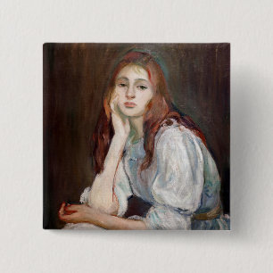 Berthe Morisot - Julie Daydreaming Vierkante Button 5,1 Cm
